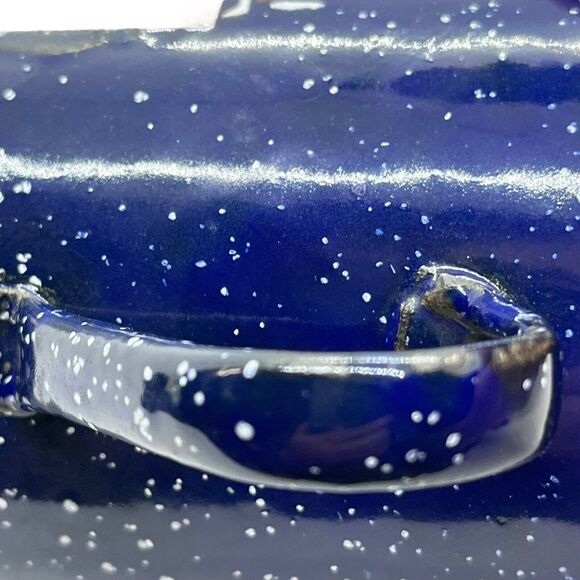 Coffee Mug Blue Speckled Enamel Graniteware Man BBQ Cooking Brick Oven Decor - Picture 9 of 13